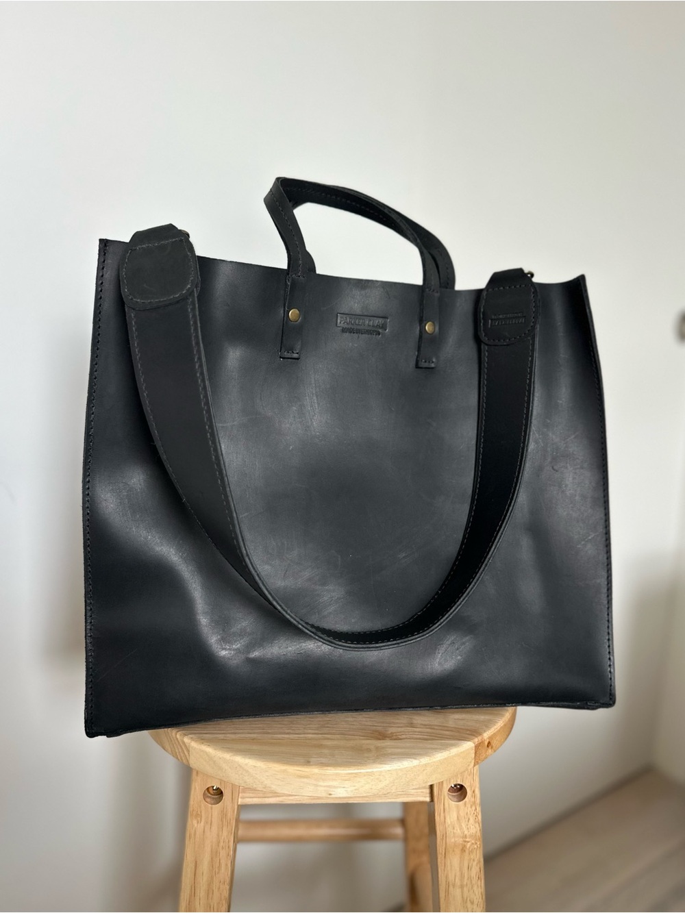 Parker Clay Black Leather Merkato Shopper w/ Shoulder Strap